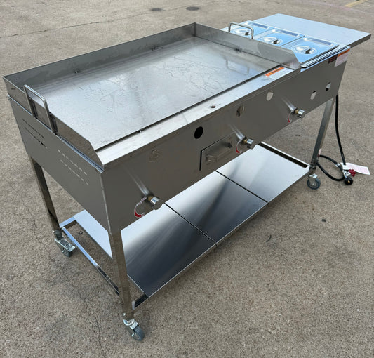 36” x 22” Griddle Taco Cart with 3 Food Warming Steamers