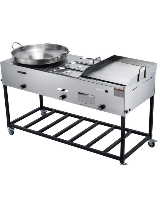 24” x 20” Griddle Taco Cart with Comal and 3 Food Warming Steamers