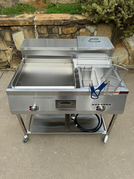 20” Griddle Cart with 3.3 Gallon Fryer Station and Serving Shelf
