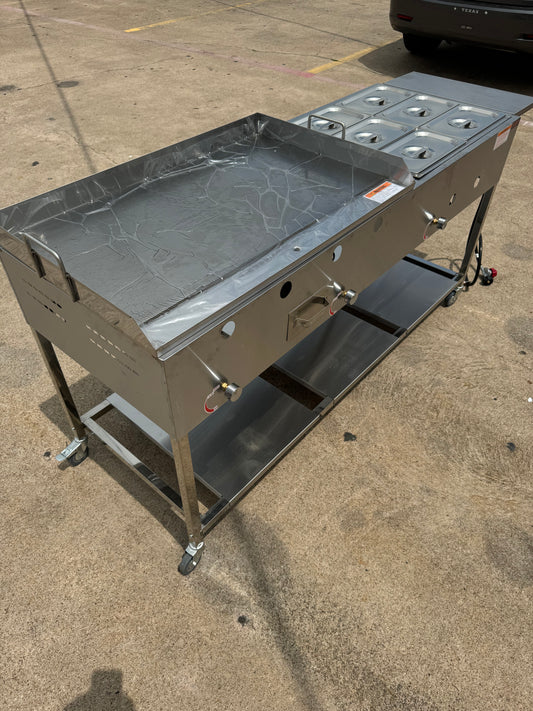 36” x 22” Griddle Taco Cart with 6 Food Warming Steamers
