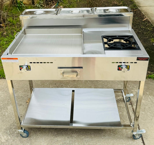 20” Griddle Cart with 30,000 BTU Cast Iron Burner Stove and 3 Condiment Containers